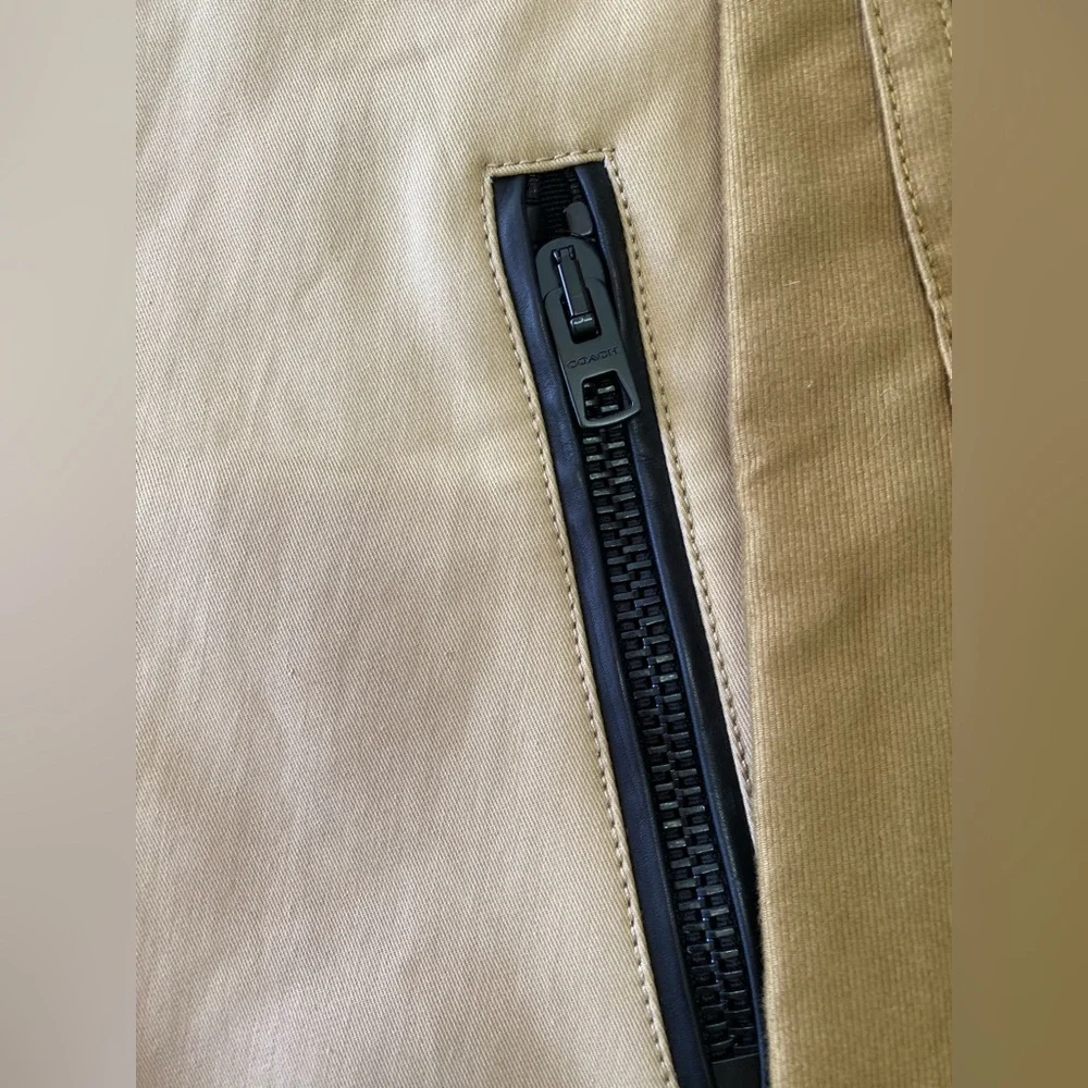 Coach Outlet Tan Black Trim Moto Style Utility Zip Front Jacket Luxury Casual XS - Picture 4 of 13